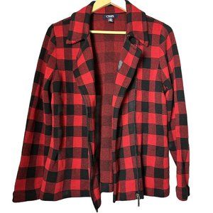 CHAPS Buffalo Plaid Moto Sweater Jacket Womens L